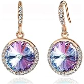 Austrian Crystal Halo Round Drop Dangle Earrings for Women 14K Gold Plated Hypoallergenic Jewelry