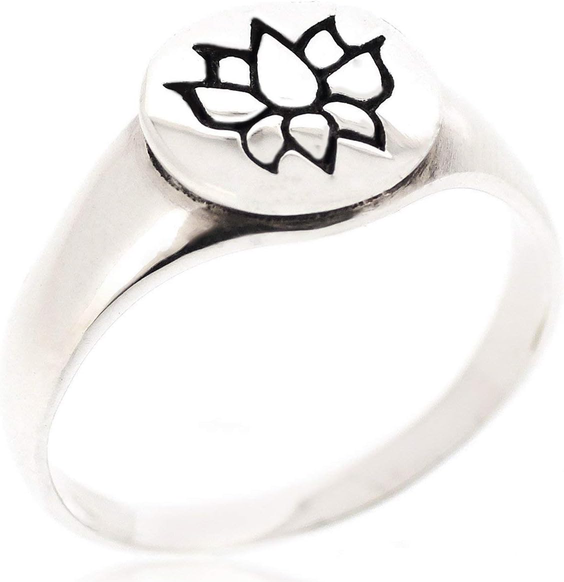 Lotus Flower Signet Ring for Women 925 Sterling Silver Oxizidize Surface - Simple, Stylish &Trendy Nickel Free Ring