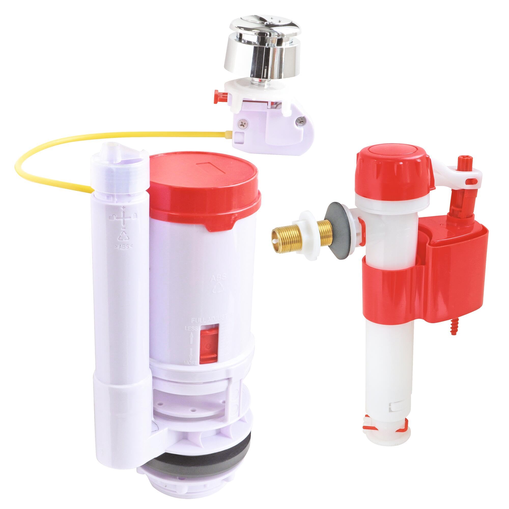 Tomatherm for You Complete Toilet Mechanism Universal Cable Mechanism for Double Flush Drainage + Reversible Filling Tap ? Brass Connector M12/17 (3/8 Inches) ? 10 Year