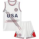 shanovelle USA American Flag Kids Boys Basketball Jersey Tracksuit Sleeveless Tank Top and Mesh Shorts Set
