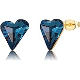 Fashion Austrian Crystal Heart Stud Earrings for Women 14K Gold Plated Hypoallergenic Formal Jewelry Gift