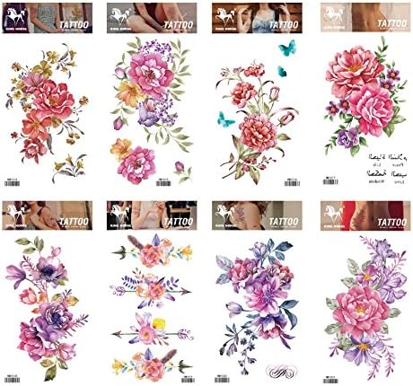 Grashine tattoo 8pcs mixes flower long last and realistic temp tattoo stickers in 1 packages,including colorful pink,red,purple flowers tattoo stickers