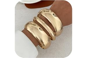 Inactwin Chunky Gold Bangle Bracelets for Women Trendy Stack Wide Wrist Cuff Bracelets Statement Arm Cuff Upper Bangle Fashion Jewelry Gift Accessories