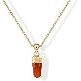 PAVOI Gemstone Gold Charm Necklace for Women - 14K Gold Plated Adjustable Chain Dainty Pendant Gemstone Necklaces with Cute Charms Set - Hypoallergenic Trendy Healing Crystal Pendants