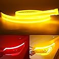 Qasim Sequential Flowing LED Strip 24inch Red+Yellow Daytime Running Lights 60cm Turn Signal Guide Driving Light Strip Auto Car Motorcycle Accessories 2-Pack