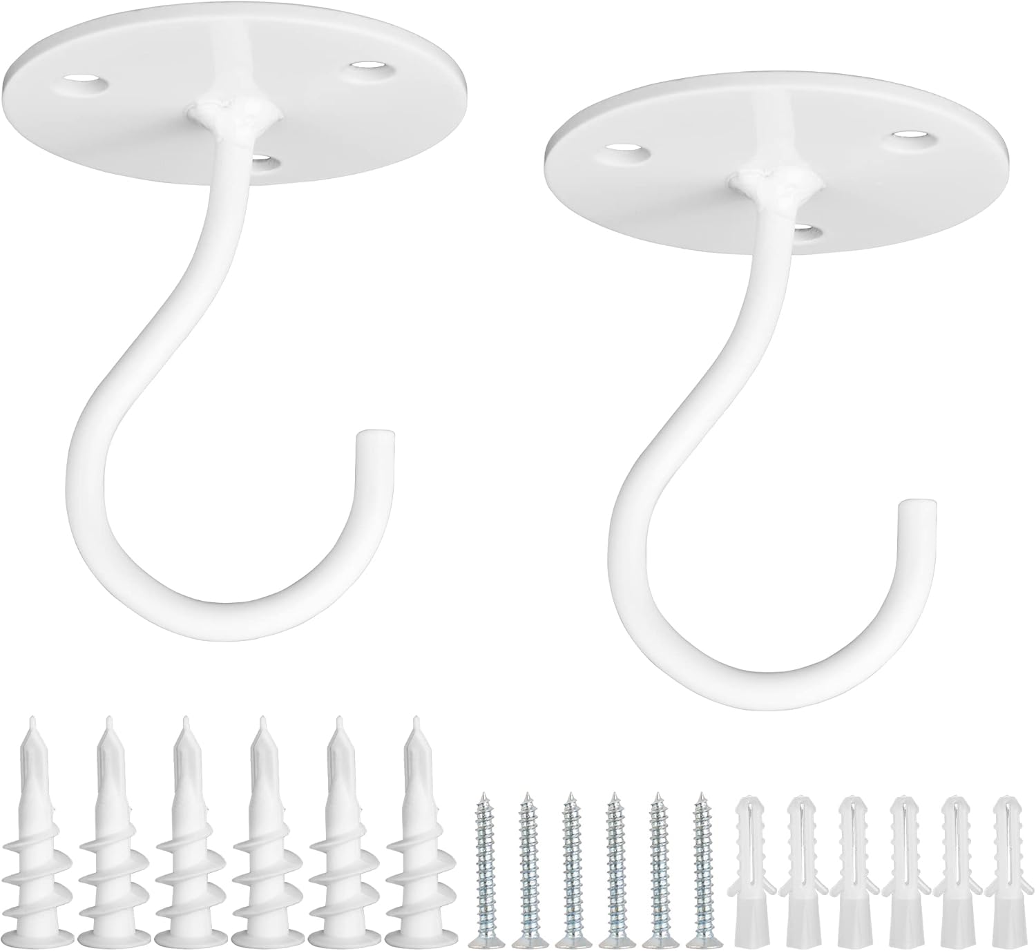 Outdoor Hanging Brackets - BEHENO Ceiling Hooks for Hanging Plants - Metal Heavy Duty Hangers for Planters, Include Professional Drywall Anchors（2-Pack）(White)