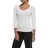 Three Dots Womens 3/4 Sleeve V-Neck Tee