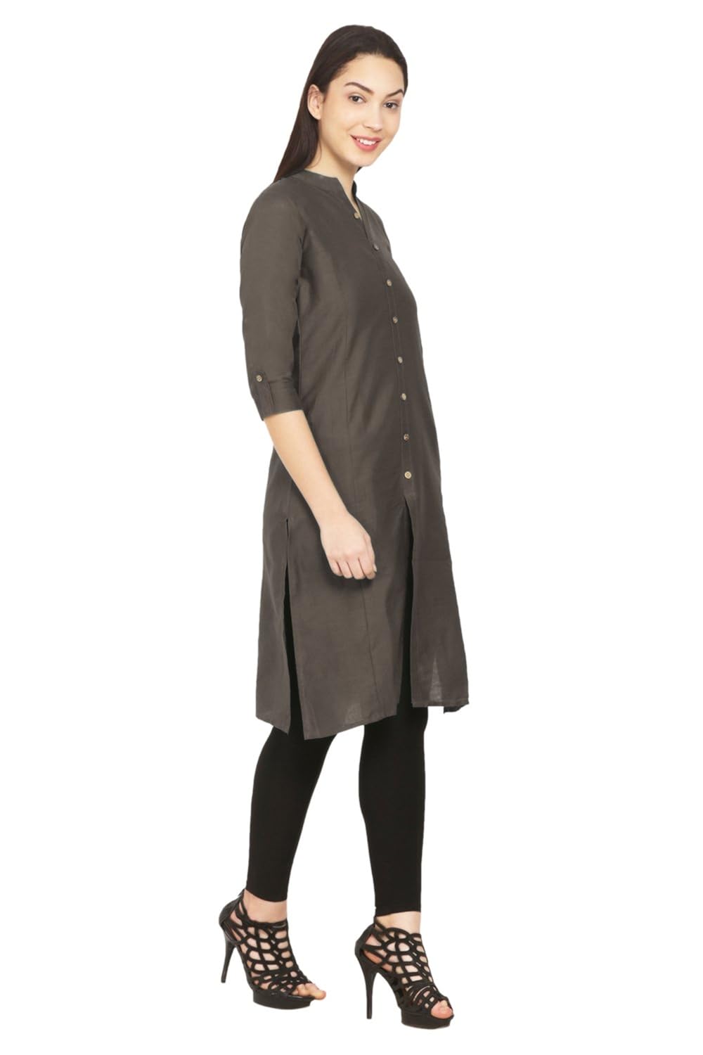 vastraa fusion women's khadi black kurta (vastraats0201-$p)