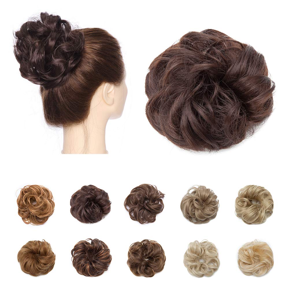 Silk-co Updo Ponytail Hair Extensions [Reddish Brown] Messy Scrunchies Hair Bun Extensions Curly Wavy Hairpieces