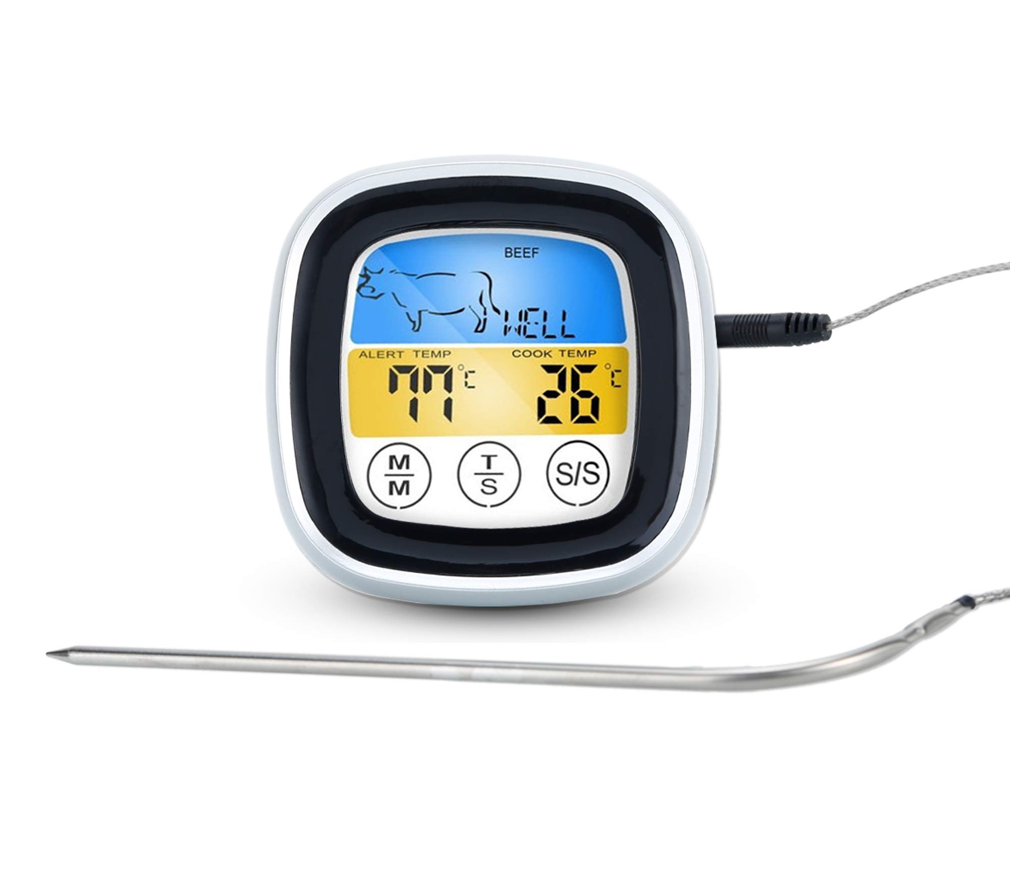 INTIRILIFE Digital Barbecue Thermometer in WHITE – Electronic Barbecue Grill Thermometer Measuring Device with Timer for Grilling, Cooking, Meat, BBQ, Baking and more