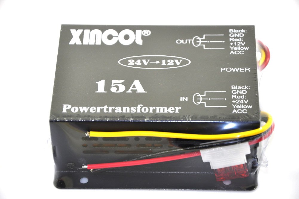 XINCOL 15A 180W Truck Car Power Supply DC 24V to 12V Buck Converter Voltage Reducer Step-down Transformer with Full Protections Memory RAM and Inline Fuse