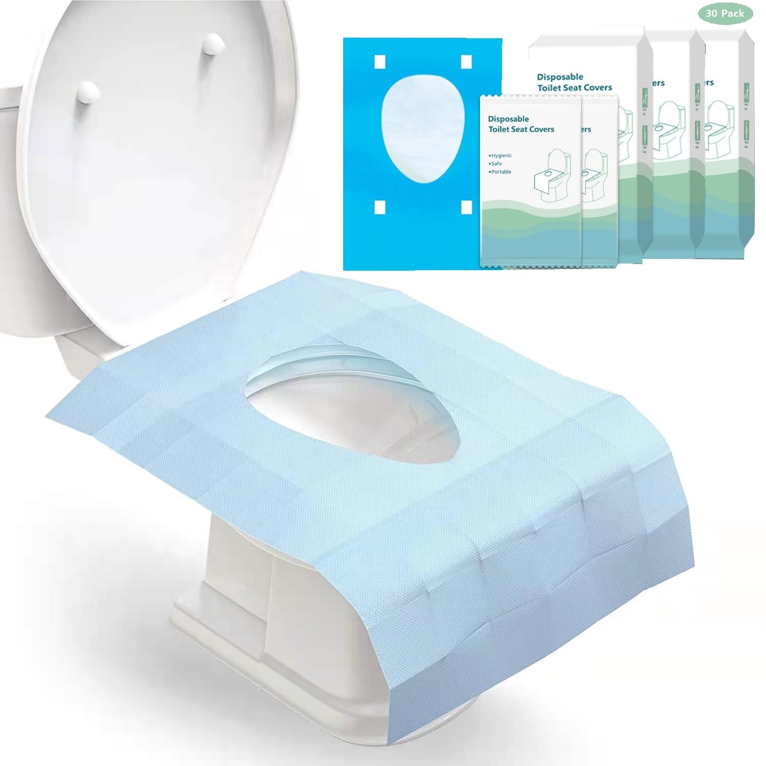 YQBFTC 30 Pack Toilet Seat Covers,Flushable Toilet Seat Cover for Kids Adults Pregnant Women,Disposable Toilet Seat Covers Hygienic Toilet Seat Mat,Ideal for Airplane,Public Toilets,Hotels,Hospitals