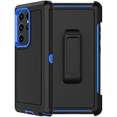 RubCase for Samsung Galaxy S23 Ultra Case with 2X Screen Protector, Dual Layer Bumper Cover with Belt Clip Holster & Kickstand, Full Body Heavy Duty Phone Case for Galaxy S23 Ultra 5G (Black Blue)