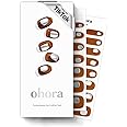 ohora Semi Cured Gel Nail Strips (N Ambassador) - Brown, Patterned, Works with UV/LED Lamps, Salon-Quality, Long Lasting, Easy to Apply & Remove - Includes 2 Prep Pads, Nail File & Wooden Stick