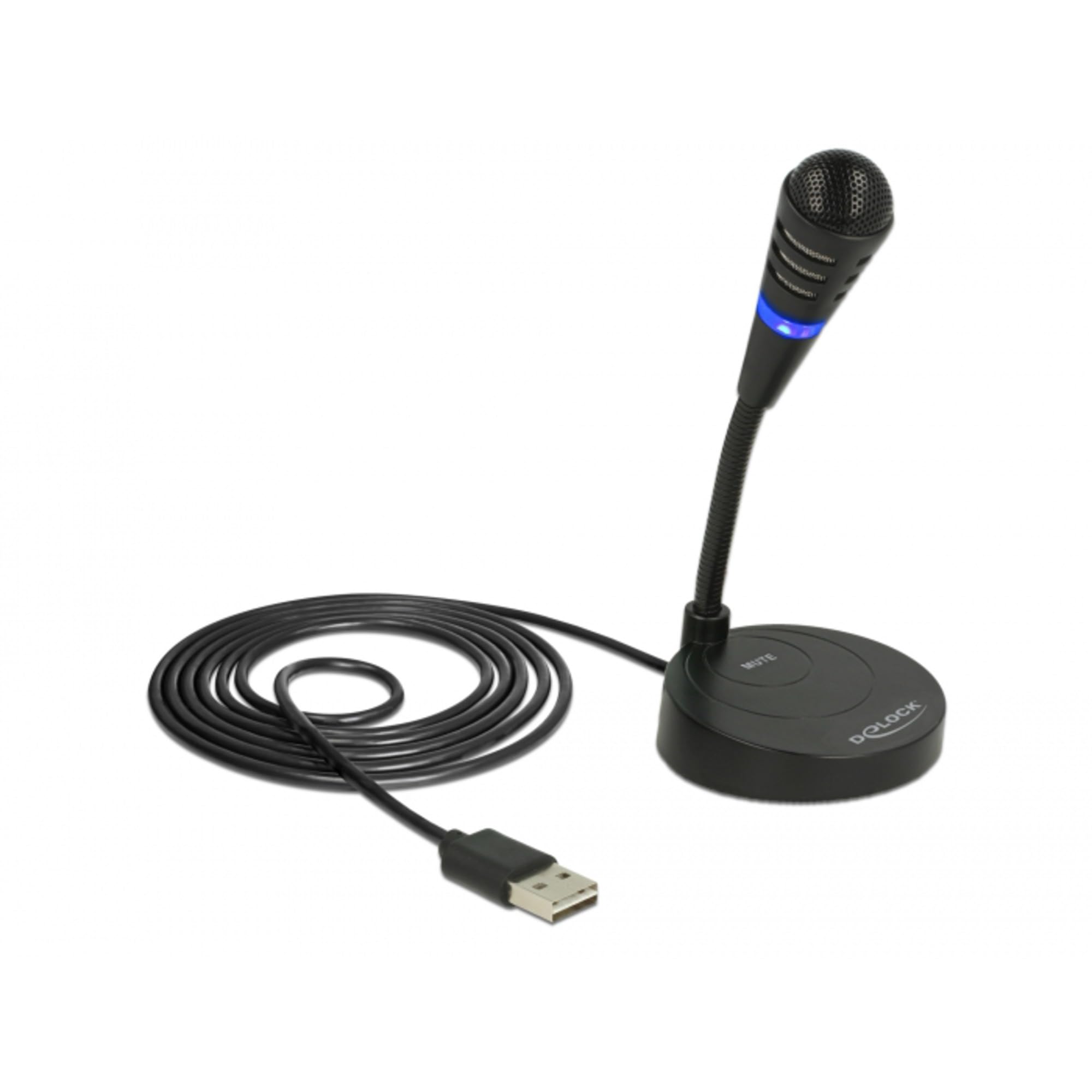 DeLOCK USB Microphone with Gooseneck for Notebook and Computer, Plug & Play, Ideal for Gaming, Podcast, Skyping and Vocals, with Touch Mute, 65868