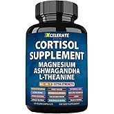 Cortisol Capsules Magnesium Ashwagandha, L-Theanine, Lions Mane, Holy Basil, Ginkgo Biloba, Rhodiola Rosea Bacopa Monnieri GABA, Panax Ginseng Valerian Root Magnolia Bark (Label May Vary) Supplement