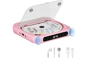 SKYANS Portable CD Player with Bluetooth, Rechargeable CD Player for Home/Car, Built-in HiFi Speakers, Headphones, LCD Screen, Supports CD/AUX/USB and Repeat Modes, Pink