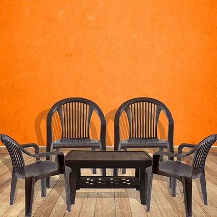 Italica Furniture - Armchair and Table Combo - Indoor and Outdoor Furniture Set (9201 & 9503, Brown, Set of 4 Chairs)