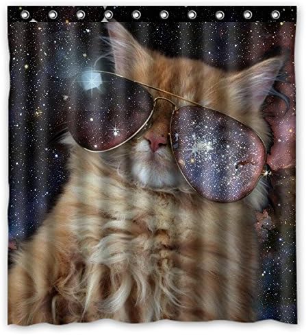 FMSHPON Yellow Cat with Sunglasses Waterproof Polyester Fabric Bathroom Shower Curtain 66x72 Inches