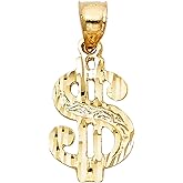 14k REAL Yellow Gold Dollar Sign Charm Pendant