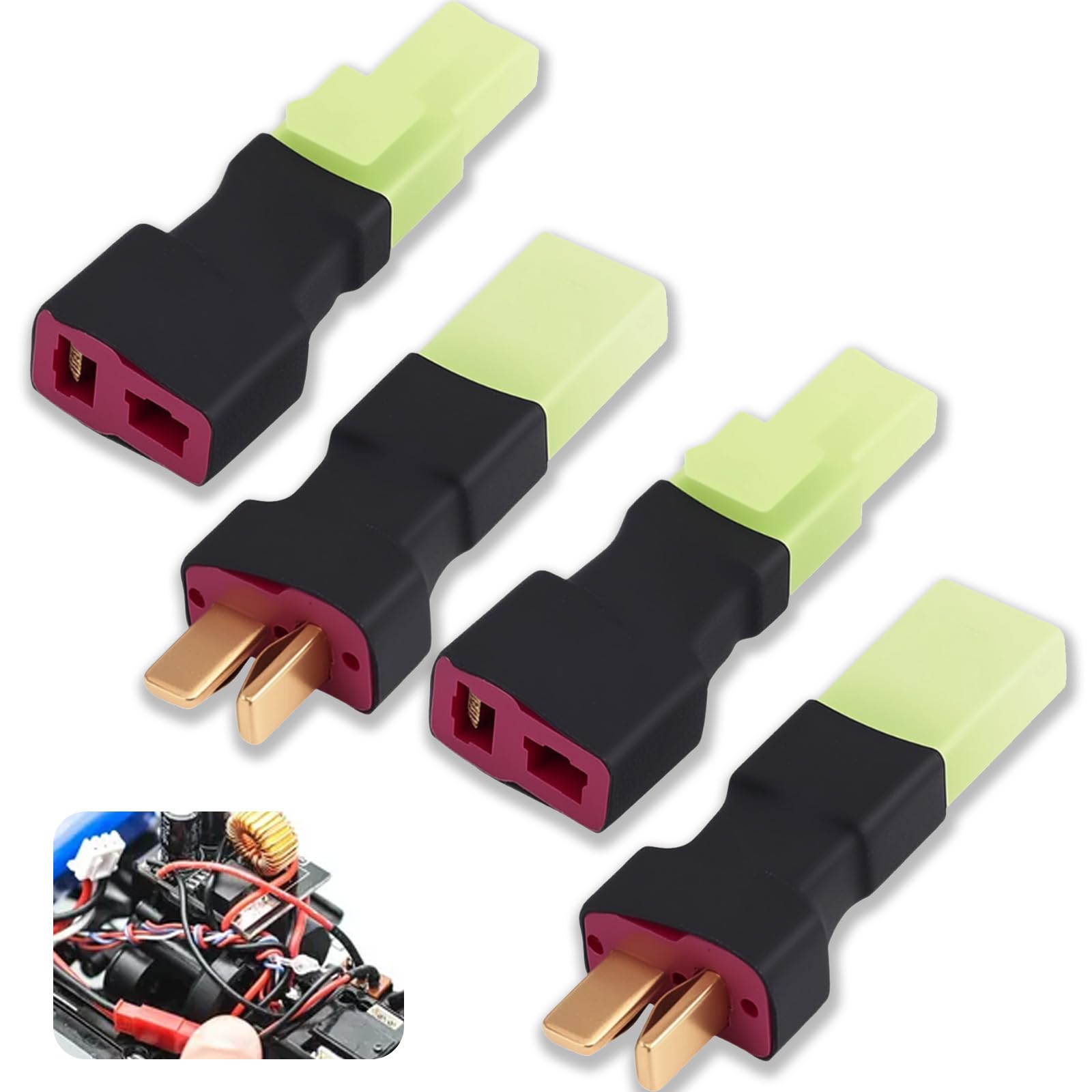 4 Pcs Deans T Plug Male to Mini Tamiya Female Connector Adapters, No Soldering Required