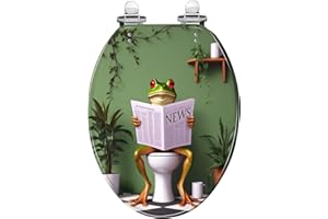 Elongated Toilet Seat Funny Funky Frog Bath Eclectic Animal Maximalist Green Frog Slow Close Soft Close Strong Stainless Stee