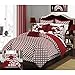 Chic Home 7 Piece Iris Large Scale Floral Design Printed with Diamond Pattern Reverse Set, Queen Comforter, Red