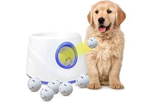 CUELAB Dog Ball Thrower Launcher,Automatic Ball Launcher for Dogs with 3 Launching Distance 20-45FT,6 2.3 Inch ETPU Tennis Balls,Interactive Dog Toys Indoor Outdoor Ball Thrower Machine for Small/Medium Dogs