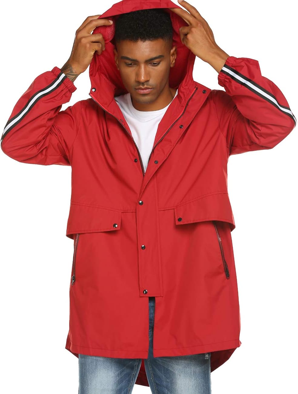 Avoogue Mens Breathable Rain Jacket Waterproof with Hood Windbreaker All Weather: Clothing