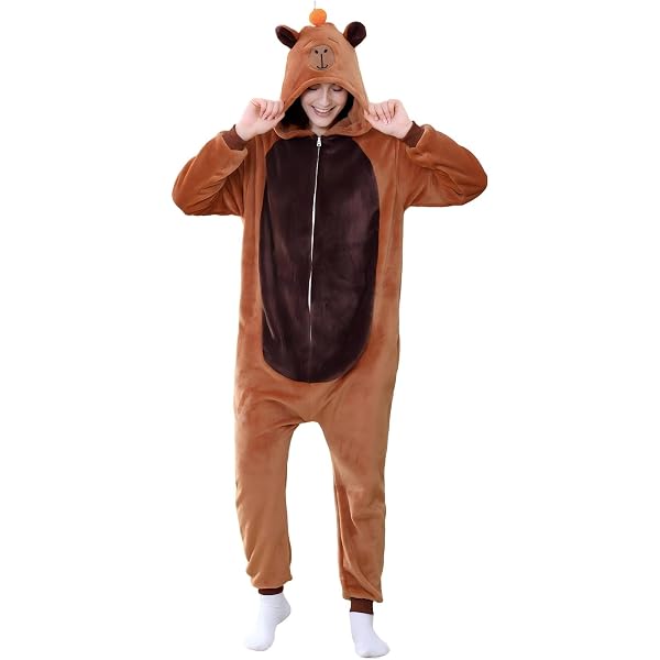 Kids Capybara Costume Adult Capybara Onesie Pajamas With Orange Hood ...