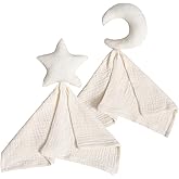 insular Baby Lovey Blanket for Boys and Girls, Organic Cotton Muslin Security Blanket for Babies, Soft Breathable Lovie Soothing Towel for Newborn and Infant, Star&Moon (Beige)
