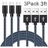 AIKIN Android Charger Cable, 3Pack 3FT Extra Long Nylon Braided High Speed 2.0 USB to Micro USB Charging Cord Fast Charger Cable for Samsung Galaxy S7/S6/S5/Edge,Note 5,HTC,LG,Nexus
