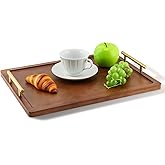 Bamboo Serving Tray with Metal Handles(15.75x11.81inch) | Home Decorative Rectangle Ottoman Platter Bathroom Vanity Tray for All Occasions, Including Installation Tools