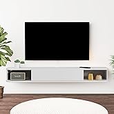 TuckTect Floating TV Shelf, 48'' Wall Mounted TV Cabinet, Floating Shelves with Door, Modern Entertainment Media Console Center Large Storage Under TV (47.64IN, White)