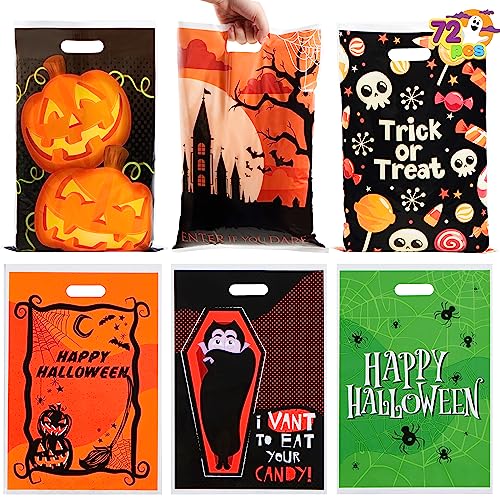 JOYIN 72 Pcs Halloween Candy Bag for Trick or Treating, Plastic Goodie Bags Assorted for Halloween Trick-or-Treat Snacks Party Favors, Event Party Favor Supplies Classroom Prizes