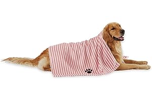 Bone Dry Pet Grooming Microfiber Towel, Striped Collection, X-Large, 41x23.5", Rose