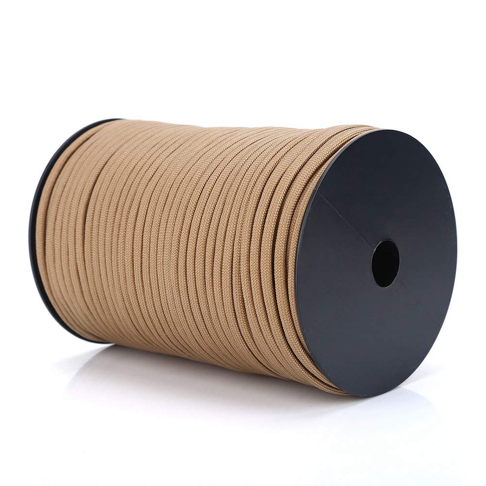 Paracord 550, Reflective Paracord Camping Tent Rope, 100m Reel Paracord, Parachute Tent Guy Cord Rope 4mm, 9 Strand Parachute Cord Polypropylene and Polyester, Khaki