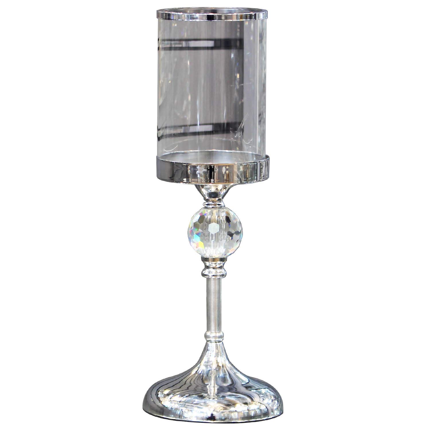 HESTIA Chrome Finish and Glass Candle Holder 37cm