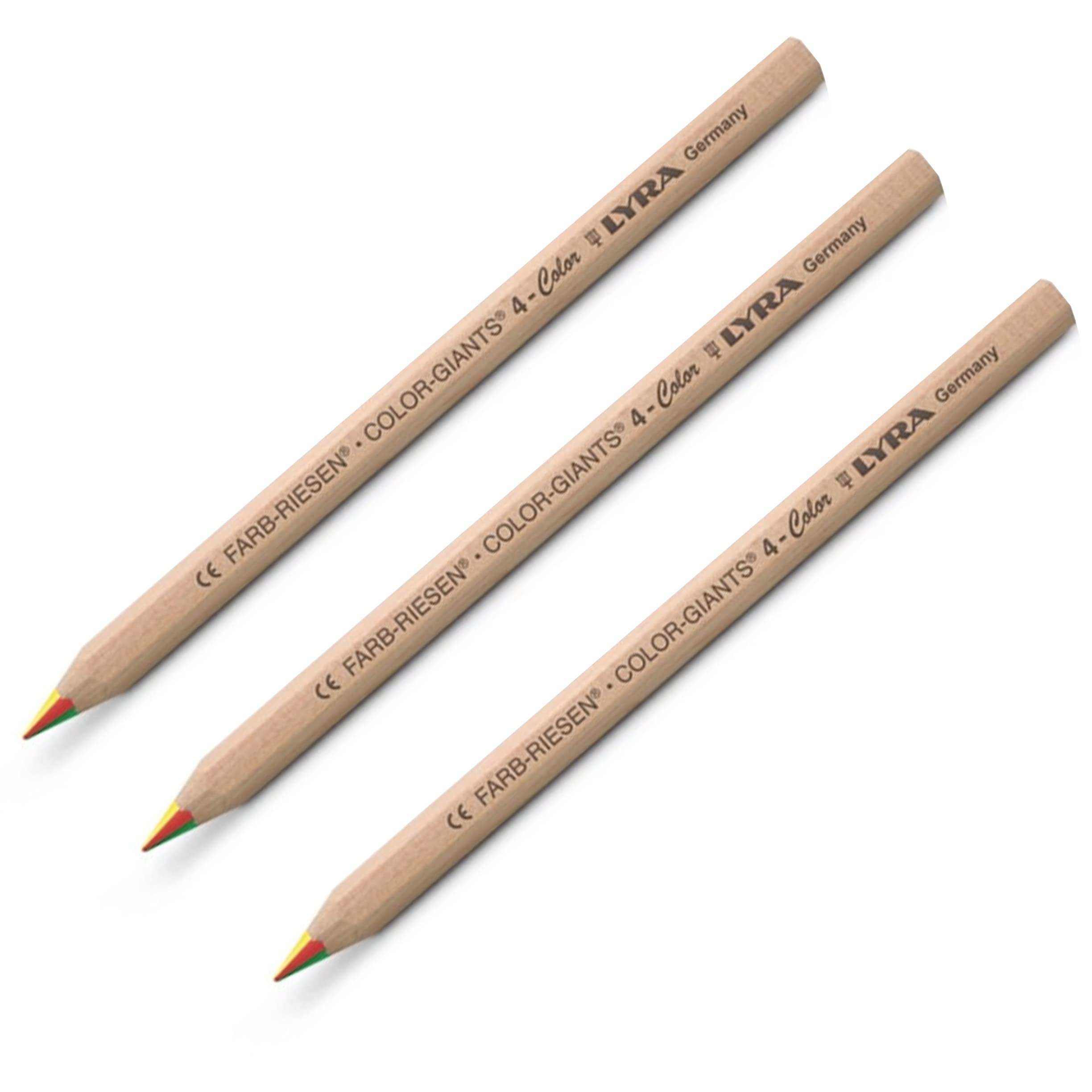 LYRA 4-Colour 3 x Giant Super Jumbo Colouring Pencils Natural Wood Finish