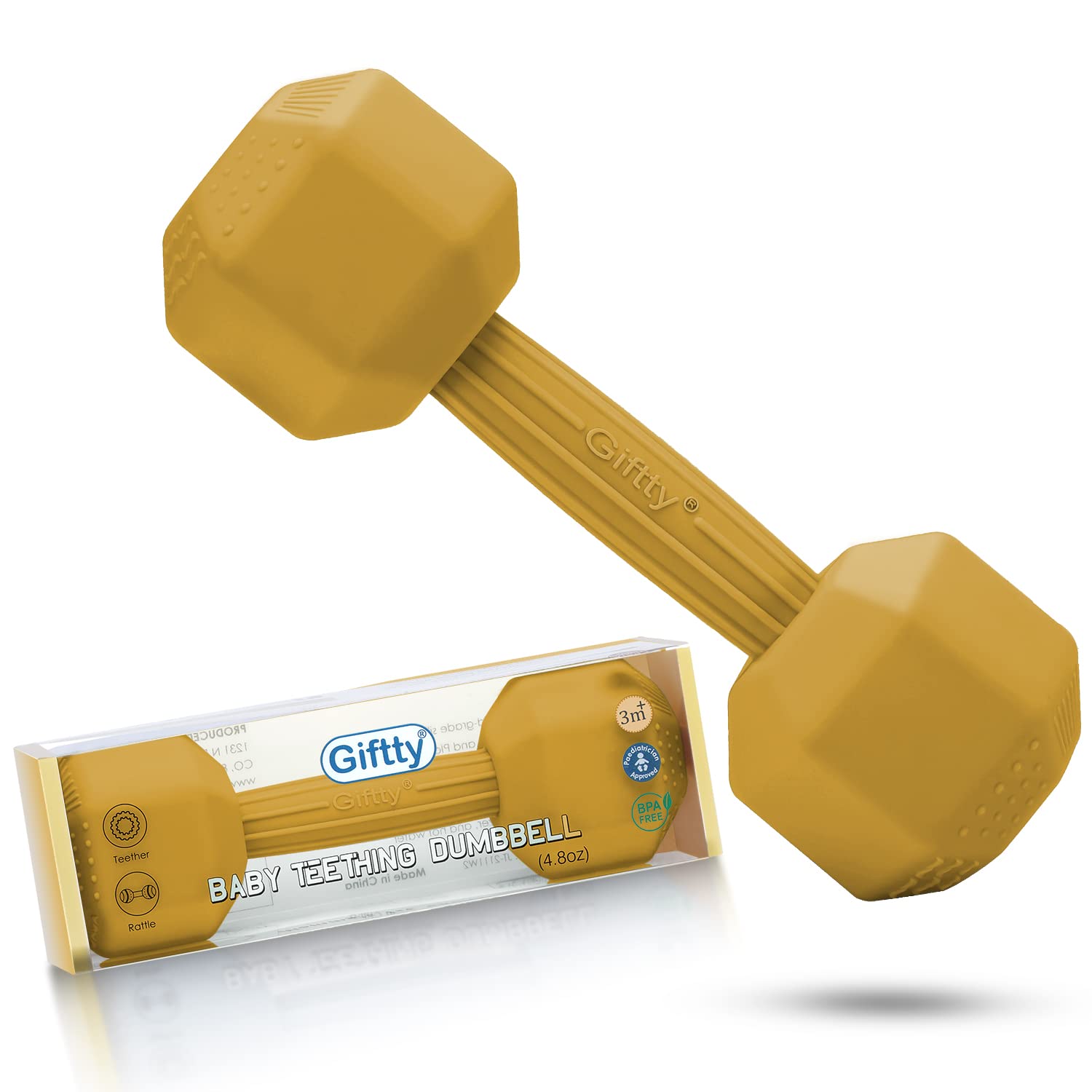 Photo 1 of Giftty Baby Dumbbell - Silicone Infant Rattle Teething Toy Teether Toddler Sensory Toy Durable Safe Exercises Workout Weight - Great Gift for Baby Boys & Girls (1pcs - Tangerine)