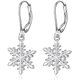 EUDORA Snowflake Earrings Sterling Silver for Women, 18K Gold-Plated Sterling Silver Christmas Snowflake Dangle Drop Earrings Winter Holiday Jewelry Gifts for Womens Snowflakes Lover