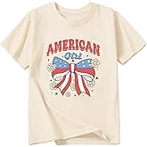 Goengmo Girl American Flag Shirts Bow Tshirt 4th of July Shirt Cotton Short Sleeve Tees 2-12 Years