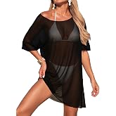 Herseas Womens Beach Cover Ups Swimsuit Coverup Short Sleeve Summer Dress | Floral Print Bathing Suit Casual Cover Up, Mesh Cover Ups for Swimwear Women, Beach Vacation Outfits Sundresses
