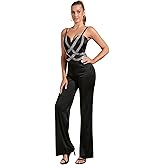 PORRCEY Sexy Jumpsuit for Women Sparkly Rhinestone Mesh See Through Hot Drilling Process Bodycon Party Club Night Romper