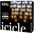 Twinkly Icicle 190 LED White, Outdoor and Indoor LED Cascade Lights, Smart Warm and Cool White LED Lights, Compatible with Alexa, Google Home, IP44, App Mapping, Transparent Wire, 18ft