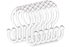 Resze Shower Curtain Hooks, 12 Pcs Clear Shower Curtain Rings, Plastic Glide Roller Shower Hooks, Rust Proof Anti-Drop Shower