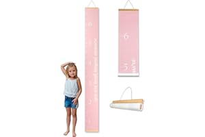 Morxy Canvas Growth Chart for Kids - Unisex Kids Room Wall Decor - Gray Wall Tape with Height Chart for Kids- Pink