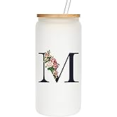 Personalized Glass Cups with Lids and Straws, Monogrammed Gifts for Women, Custom Tumbler, Cute Customized Mug, Aesthetic Stuff, Initial Iced Coffee Cup, Birthday Bridesmaid Gifts, M
