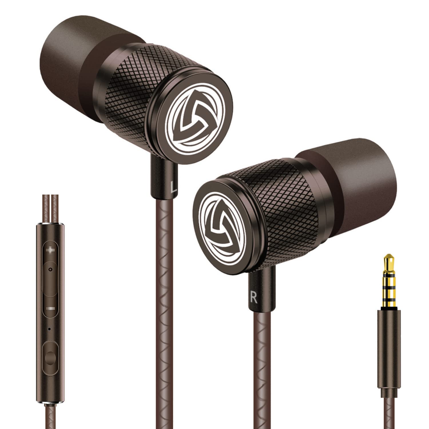 Photo 1 of LUDOS Ultra Wired Earbuds in-Ear Headphones, 5 Years Warranty, Earphones with Microphone, Noise Isolating Ear Buds, Memory Foam for iPhone, Samsung, School Students, Kids, Women, Small Ears - Brown
