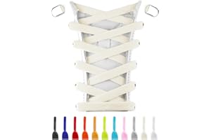 UamGlsob 8mm Wide Elastic Laces No Tie, Flat Shoelaces with 8 Small Buckle Metal Locks, Quick Lacing Tieless Laces Closure